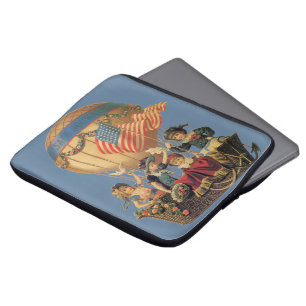 Capa Para Notebook Pátria Vintage, Crianças em um Balão de Ar Quente