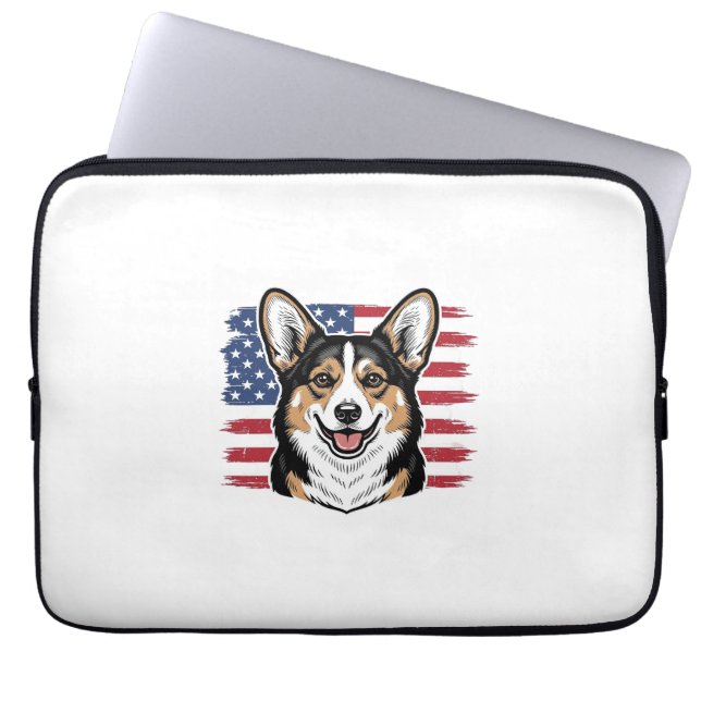 Capa Para Notebook Patriotic Corgi American Flag Vintage Vector Desig (Frente)