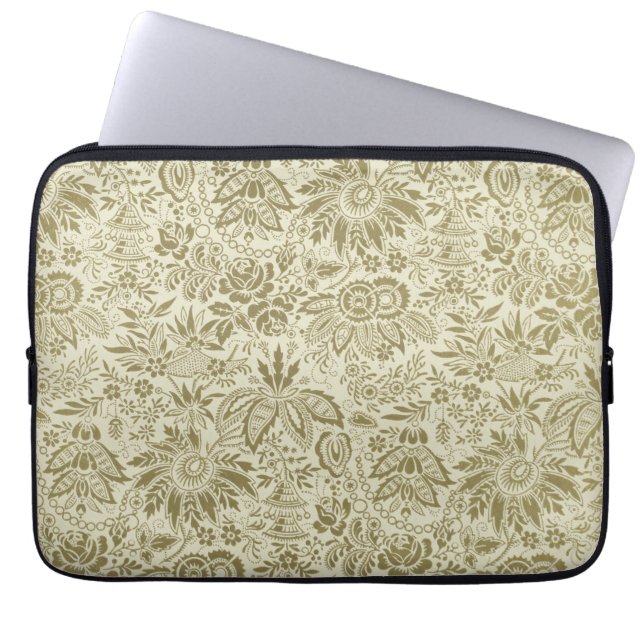 Capa Para Notebook Patterno Floral Verde Sage - Damasco Antiquado (Frente)