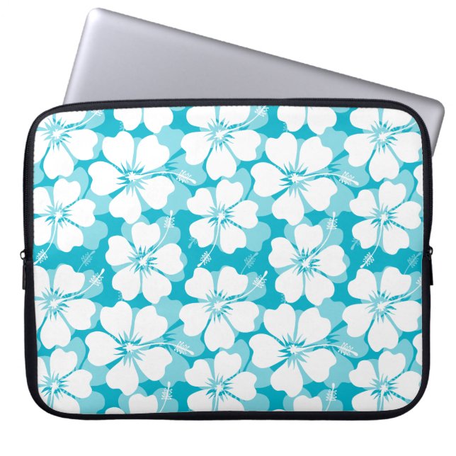 Capa Para Notebook Patterno Tropical de Hibiscus Girly White em Turqu (Frente)