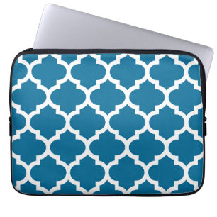 Capa Para Notebook Pavão Azul Branco Quatrefoil Marrocos Padrão #5