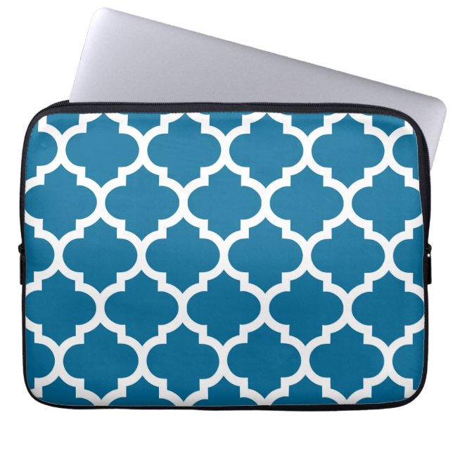 Capa Para Notebook Pavão Azul Branco Quatrefoil Marrocos Padrão #5 (Frente)