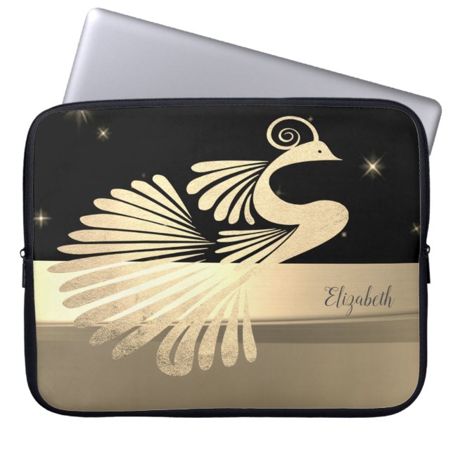 Capa Para Notebook Pavão Dourado Elegante - Personalizado (Frente)