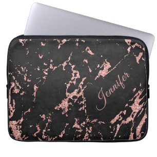 Capa Para Notebook Pedra De Mármore Dourada Rosa Negra Com Seu Nome