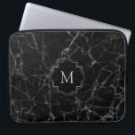 Capa Para Notebook Pedra do mármore preto MS001<br><div class="desc">Imagem de pedra mármore preta com padrão de abstrato de grão de cinza. Moldura preta para monograma personalizável.</div>