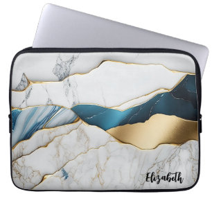 Capa Para Notebook Pedra Marble Branca legal Turquesa Dourada