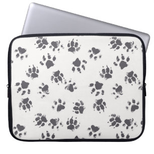 Capa Para Notebook Pegadas De Pata: Cachorro Monocromo Sem Costura.