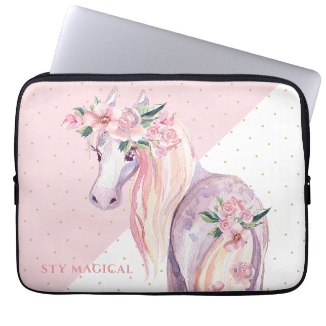 Capa Para Notebook Pegasus inspirou o cavalo alado floral (Frente)