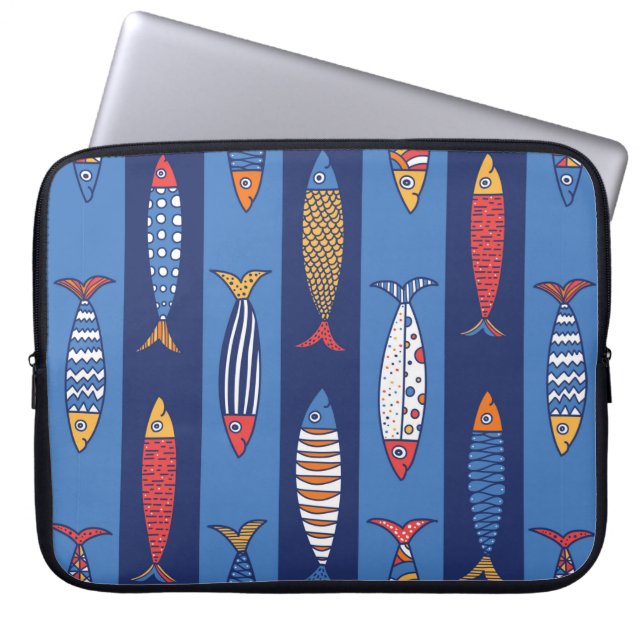 Capa Para Notebook Peixe bonito. O passado infantil. Padrão sem costu (Frente)