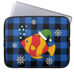 Capa Para Notebook Peixe de Natal Tropical Desenho Animado em Padrão