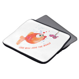 Capa Para Notebook Peixe Engraçado e verme adoram Bolsa de laptop rom