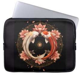 Capa Para Notebook Peixe Koi Yin Yang com Mandala de Lótus