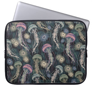 Capa Para Notebook Peixes-judeus etéreos e anêmonas em Teal e Rosa