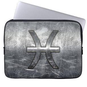 Capa Para Notebook Peixes Símbolo Zodiac no Grunge Steel Impressão