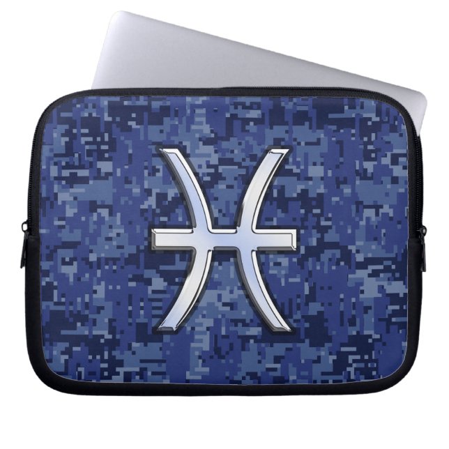 Capa Para Notebook Peixes Sinal Marinho Camuflagem Digital Azul (Frente)