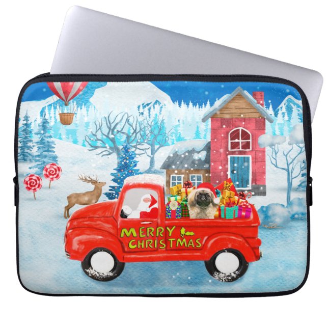Capa Para Notebook Pekingese Dog Christmas Delivery Truck Snow (Frente)