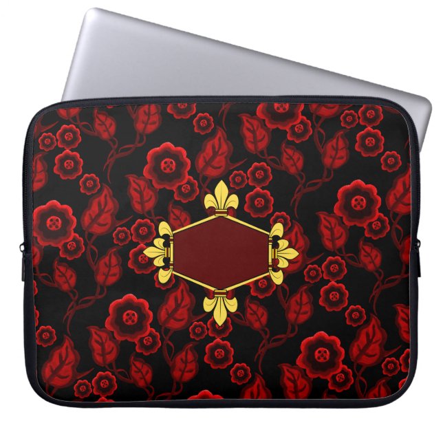 Capa Para Notebook Pele de lis, ouro, vermelho floral, Adicionar inic (Frente)