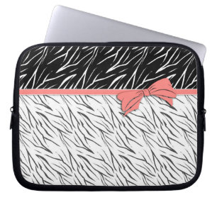 Capa Para Notebook Pele de zebra estrias de couro branco preto, de ti