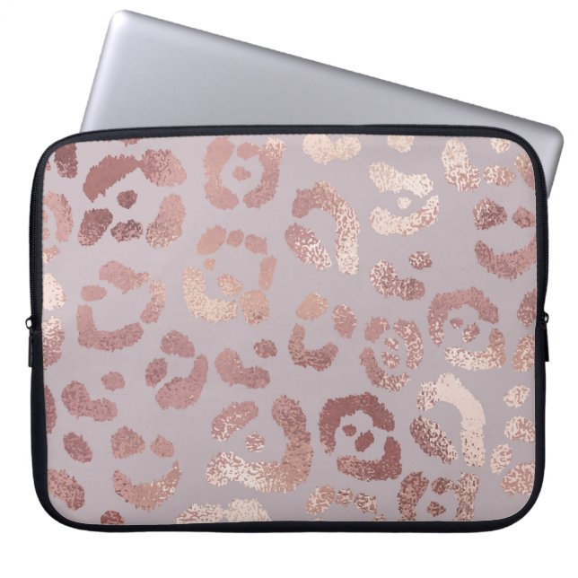 Capa Para Notebook Pele-leopardo: elegância rosa de ouro. (Frente)