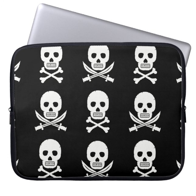 Capa Para Notebook Pele Pirata Cruzando Ossos Padrão Invisível (Frente)