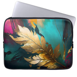 Capa Para Notebook Pena Dourada – Elegância Abstrata Luxuosa