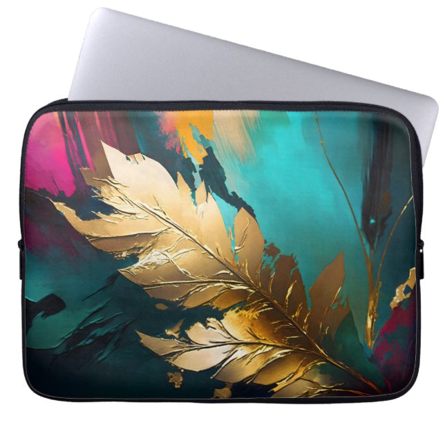 Capa Para Notebook Pena Dourada – Elegância Abstrata Luxuosa (Frente)