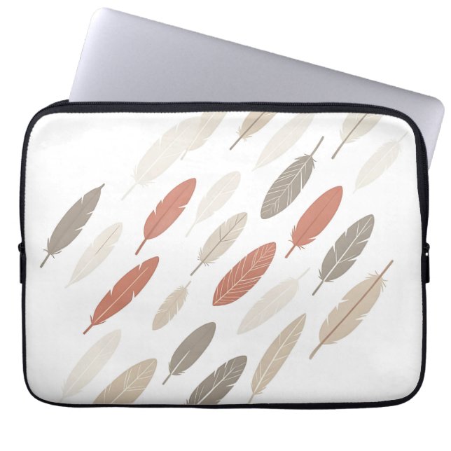 Capa Para Notebook Penas Boho Ferrugem Bege Padrão Diagonal (Frente)