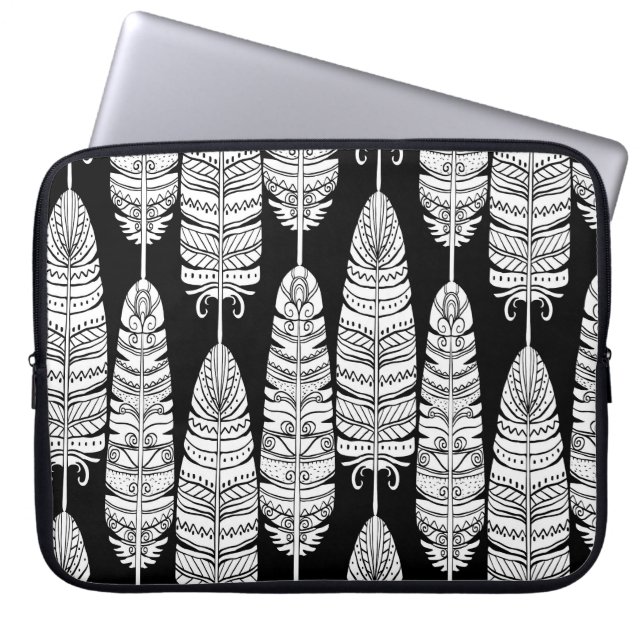 Capa Para Notebook Penas boho: padrão preto e branco (Frente)