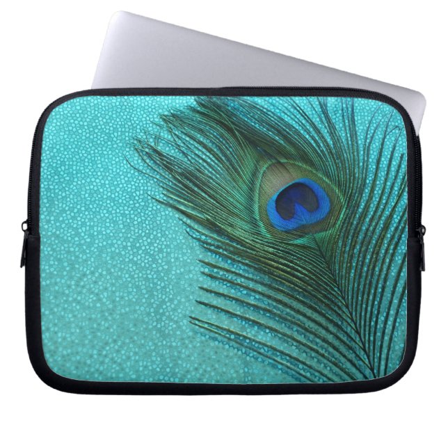 Capa Para Notebook Penas de Pavão Azul Aqua Metálico (Frente)