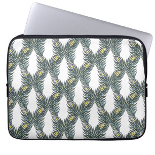 Capa Para Notebook Penas de pavão, brancas e pretas, russas