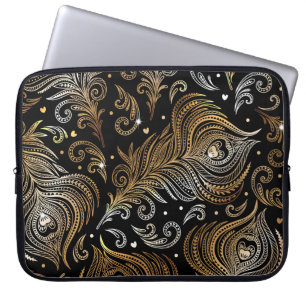 Capa Para Notebook Penas Peacock: Desenho Artístico À Mão Livre.