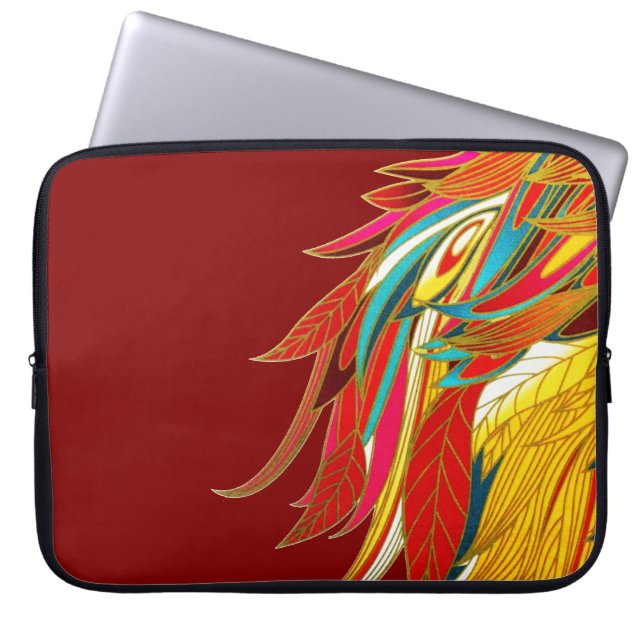 Capa Para Notebook Penas Tribais Exóticas Coloridas Vermelhas (Frente)