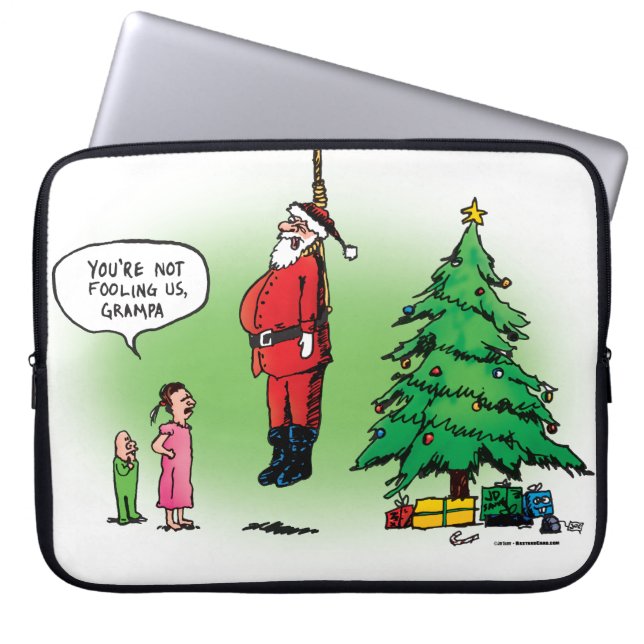 Capa Para Notebook Pendurado Fora Cartoon Torcido do Papai Noel (Frente)