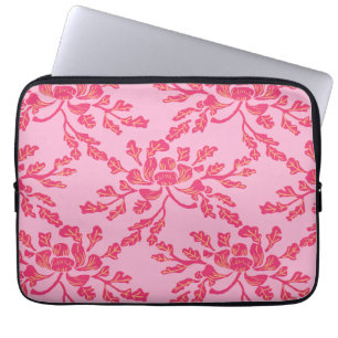 Capa Para Notebook Peônia Sinuosa em Rosa e Laranja Xilogravura