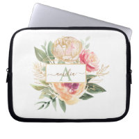 Peony e Flores Douradas Monograma Nome iPad Pro Cv