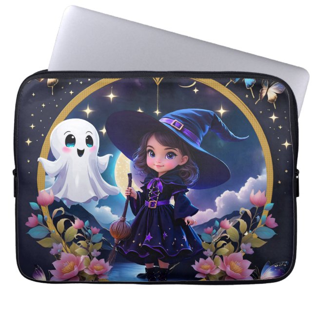 Capa Para Notebook Pequena bruxa com olhos grandes e brilhantes. (Frente)