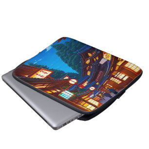 Capa Para Notebook Pequena rua de cidade japonesa à noite