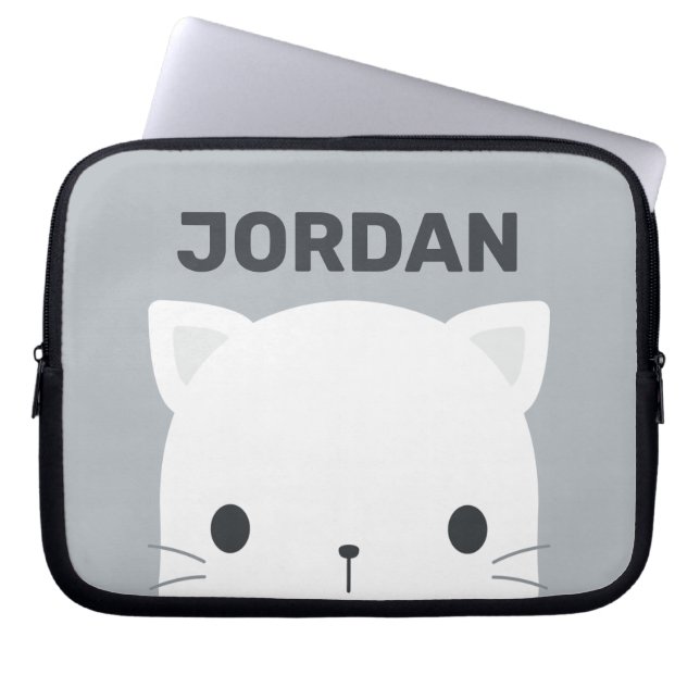 Capa Para Notebook Pequeno Gato Bonito com Nome Personalizado (Frente)