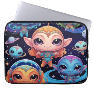 Capa Para Notebook Pequenos Alienígenas Multicoloridos no Espaço