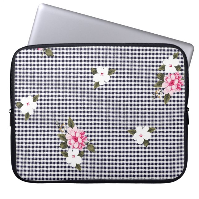 Capa Para Notebook Pequenos cheques e padrões de flores abstratos, (Frente)
