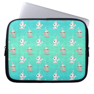 Capa Para Notebook Pequenos coelhos de neve em chapéus e escarpas pad