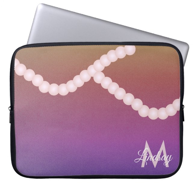 Capa Para Notebook Pérolas Arco-íris Brilho Rosa Monogramadas (Frente)