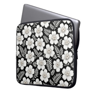 Capa Para Notebook Pérolas Brancas em Padrão de Flores