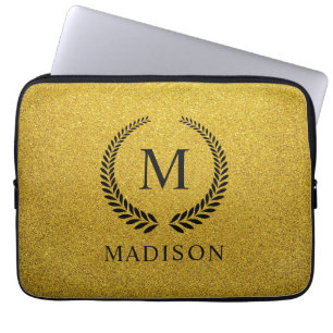 Capa Para Notebook Personalizado Dourado Preto e Dourado Glitter Mono