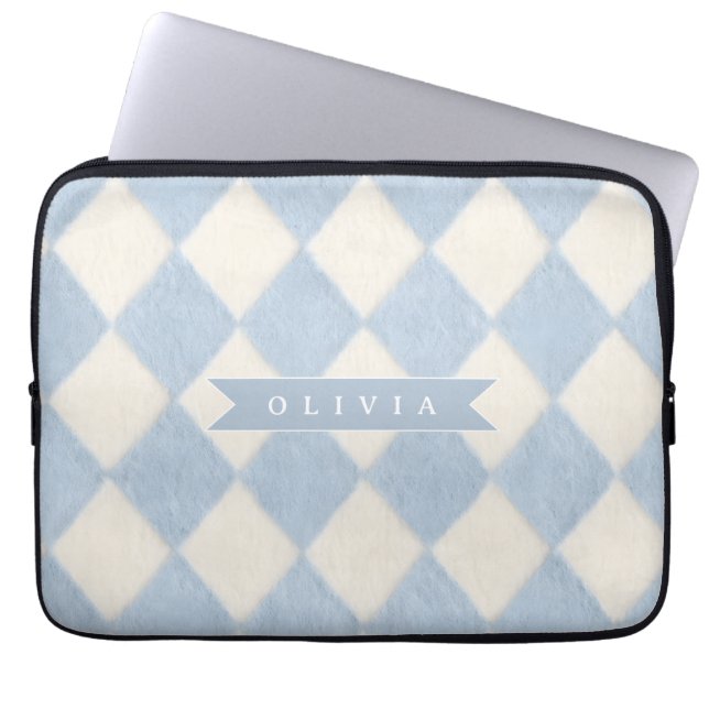 Capa Para Notebook Personalizado Preppy Azul Suave Fofinho Argyle Nom (Frente)