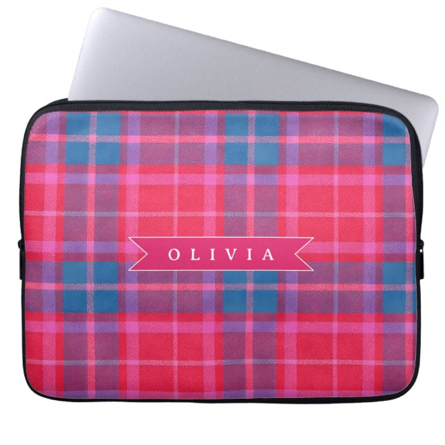 Capa Para Notebook Personalizado Rosa Fúcsia Xadrez Préppy Customizad (Frente)