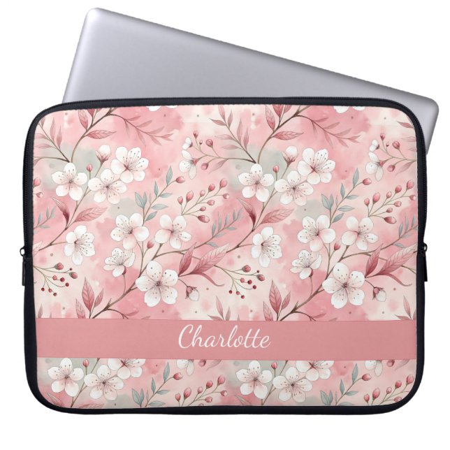 Capa Para Notebook Personalizado Sakura Padrão de flor Rosa (Frente)