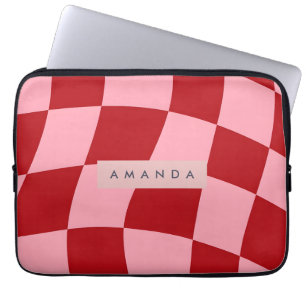 Capa Para Notebook Personalizado Xadrez Vermelho e Rosa Ondulado
