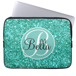 Capa Para Notebook Personalizar monogramas de brilho espumante teal