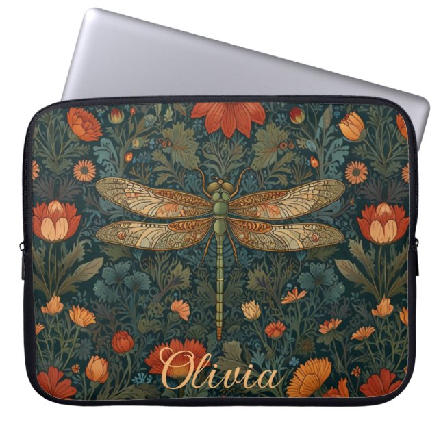 Capa Para Notebook Personalizar o chic floral de libélula laranja (Frente)